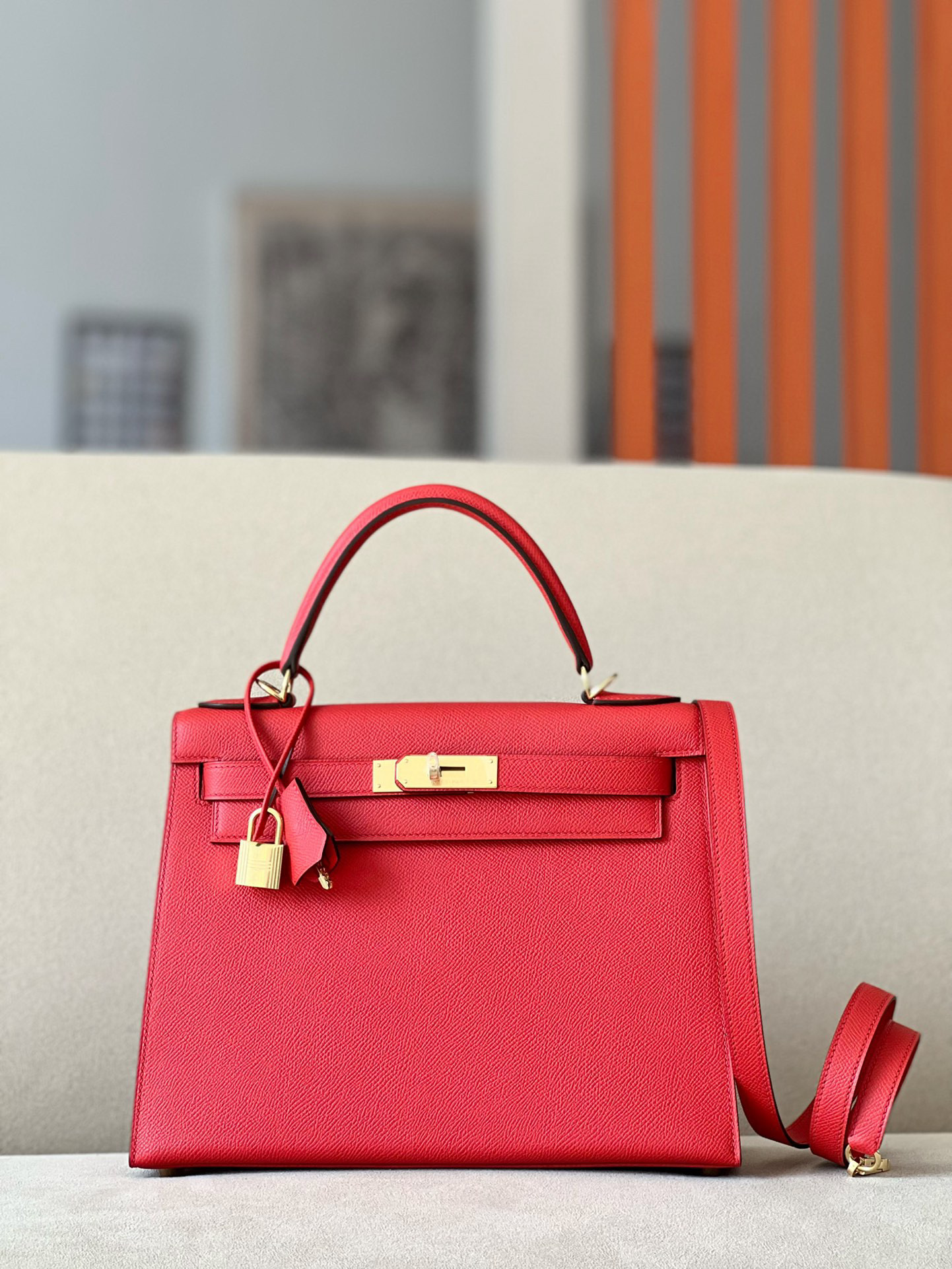 HSC-07989B0F9FC5 Kelly 28 Epsom Rouge de Coeur(S3) Gold Hardware - Image 1