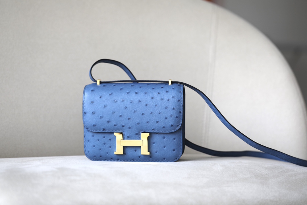 HSC-09894E645459 Constance 19 Ostrich Bleu Hydra (T7) Gold Hardware - Image 1