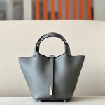 Picotin Lock 18 Clemence and Ostrich Gris Meyer(0L) Palladium Hardware