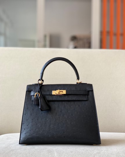 Kelly 25 Ostrich Nior(89) Gold Hardware