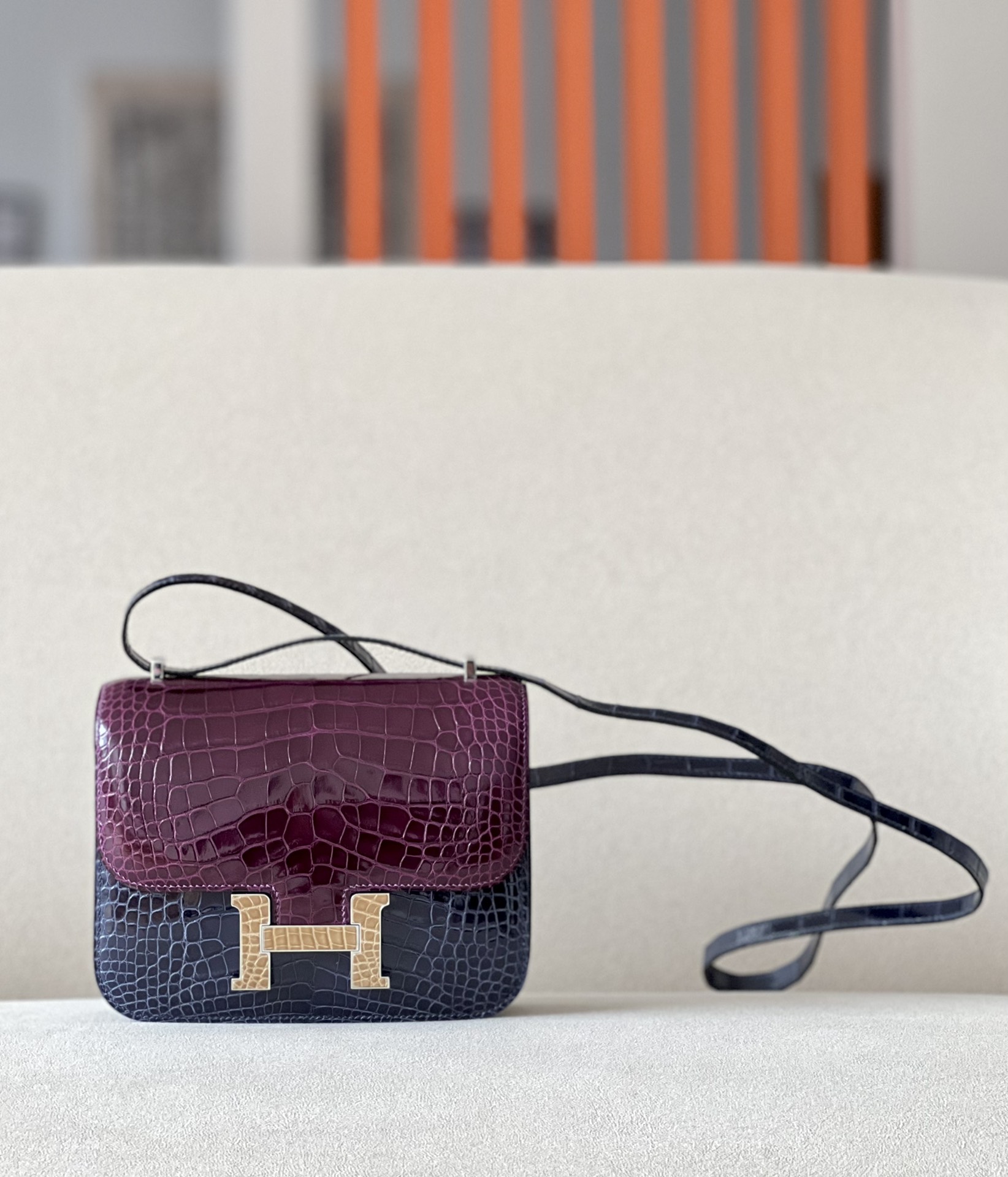 HSC-49737774065C Constance 19 HSS Matte Alligator Blue Encre (M3) ,Cassis(N5) And Beige Sable(1I) Crocs Hardware - Image 1
