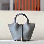 Picotin Lock 18 Clemence and Ostrich Gris Meyer(0L) Gold Hardware