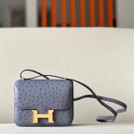 Constance 19 Ostrich Gris Agate (82) Gold Hardware