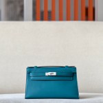 Kelly Pochette Swift Vert Bosphore (W0) Palladium Hardware