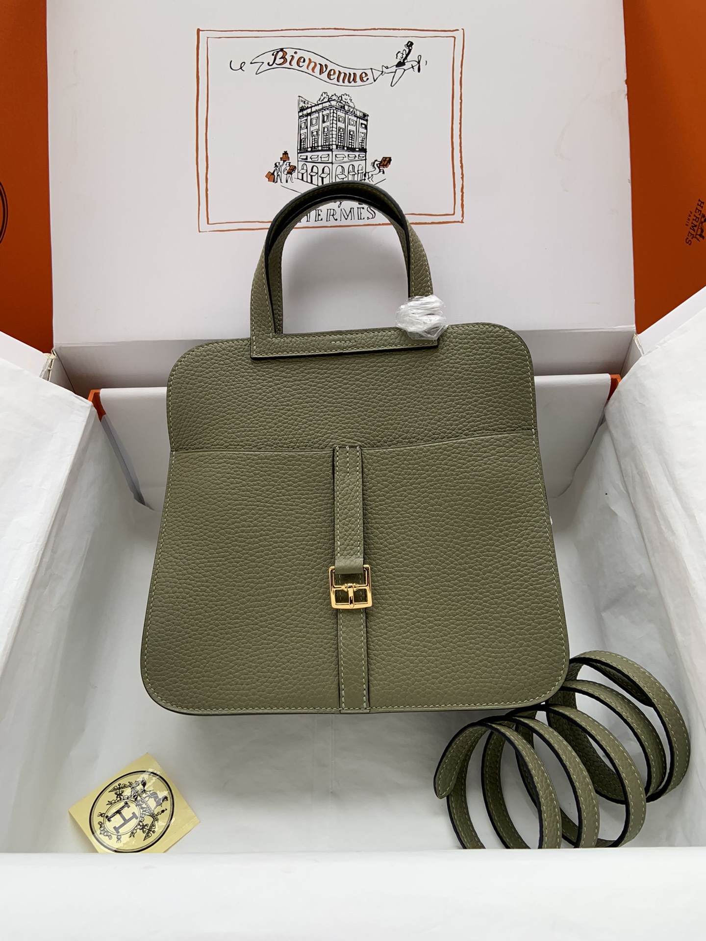 HSC-8601D147DCE1 Hermes Halzan 25 Clemence Sauge (Q1) Gold Hardware - Image 1