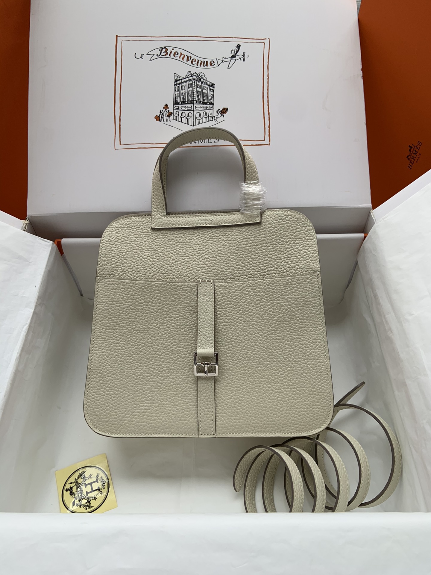 HSC-97E2431C4EFF Hermes Halzan 25 Clemence Craie (10) Palladium Hardware - Image 1