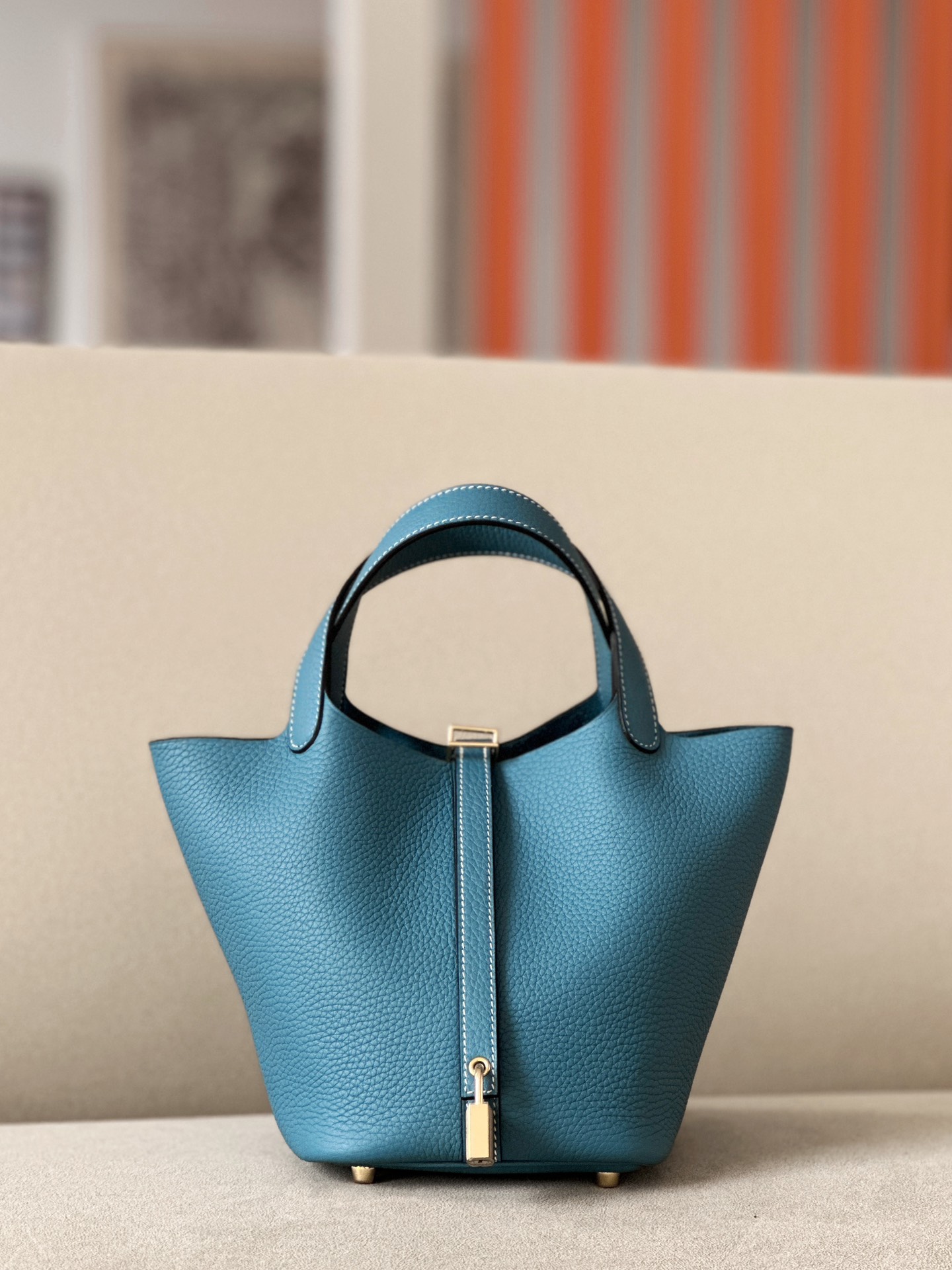 HSC-9F50514AF10E Picotin Lock 18 Clemence New Bleu Jean(D2) Gold Hardware - Image 1