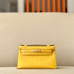 Kelly Pochette Ostrich Jaune Amber (9D) Gold Hardware