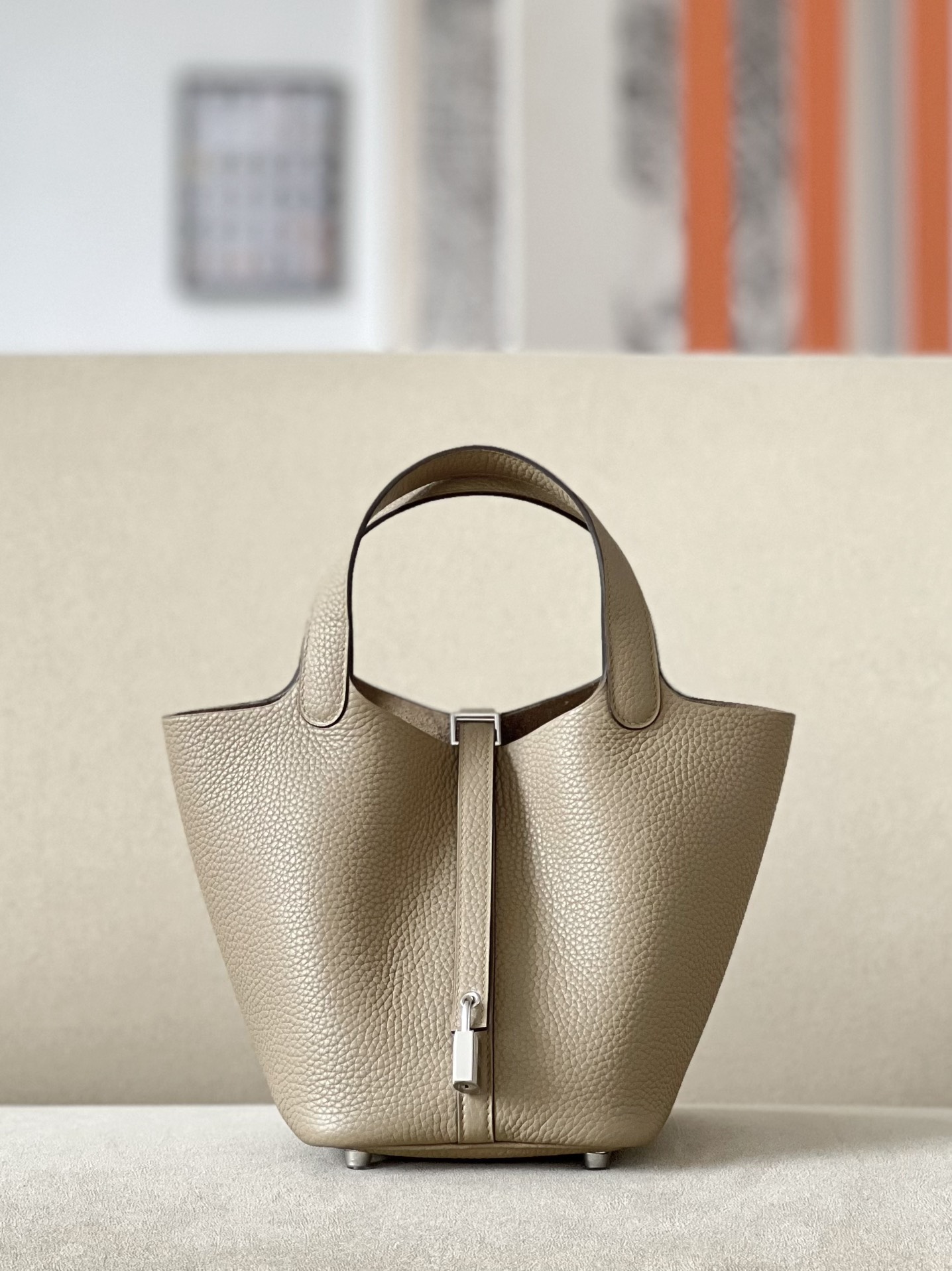 HSC-AB49B7B93AB2 Picotin Lock 18 Clemence Beige Marfa(8Q) Palladium Hardware - Image 1