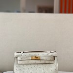 Kelly Pochette Ostrich Parchemin (3C) Gold Hardware