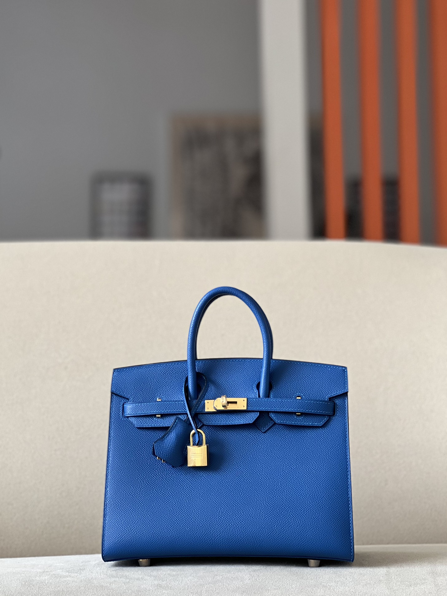 HSC-B025C029E6ED Birkin 25 Epsom Blue France(71) Gold Hardware Sellier - Image 1