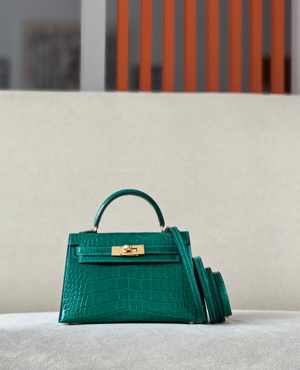 Kelly Mini Alligator Vert Emeraude (6Q) Gold Hardware