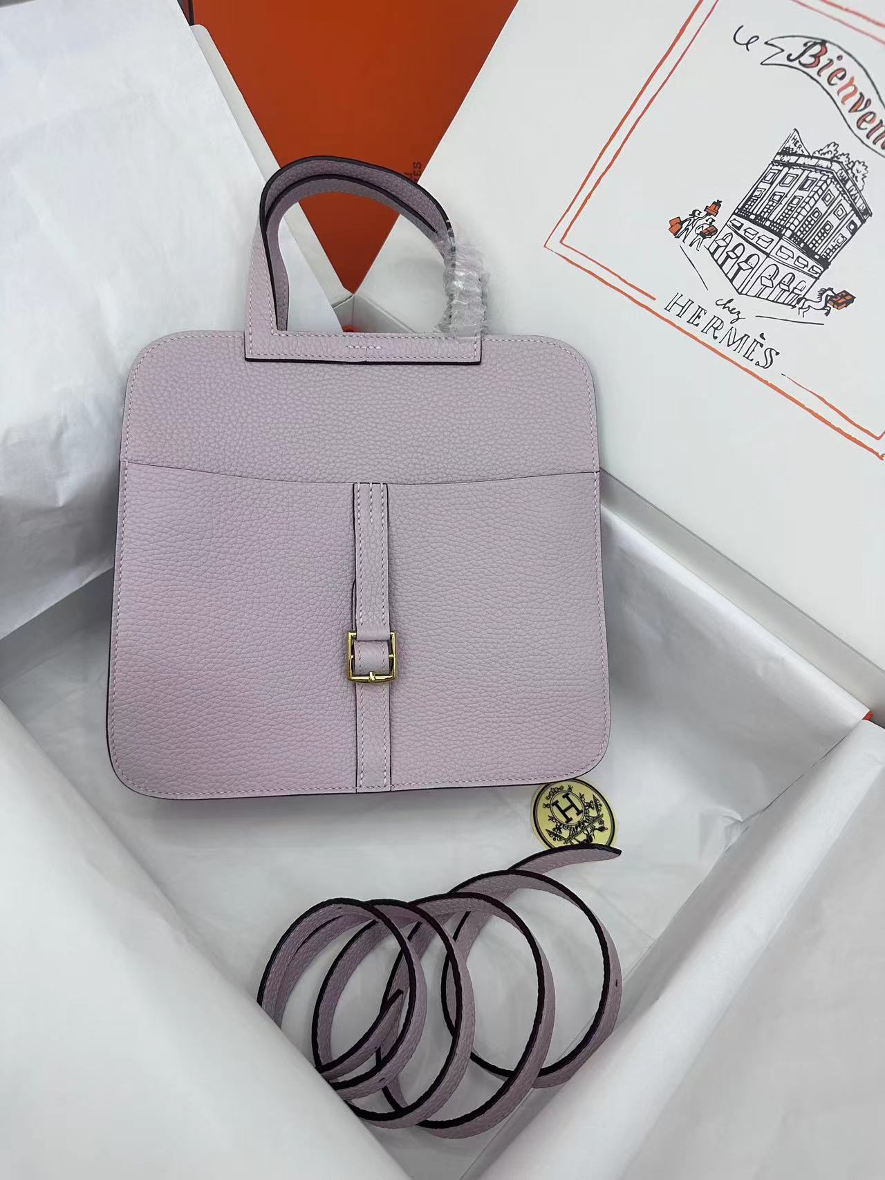 HSC-BA1A901D39DF Hermes Halzan HSS 25 Clemence Mauve Pale (09) And Gold(37)Palladium Hardware - Image 1
