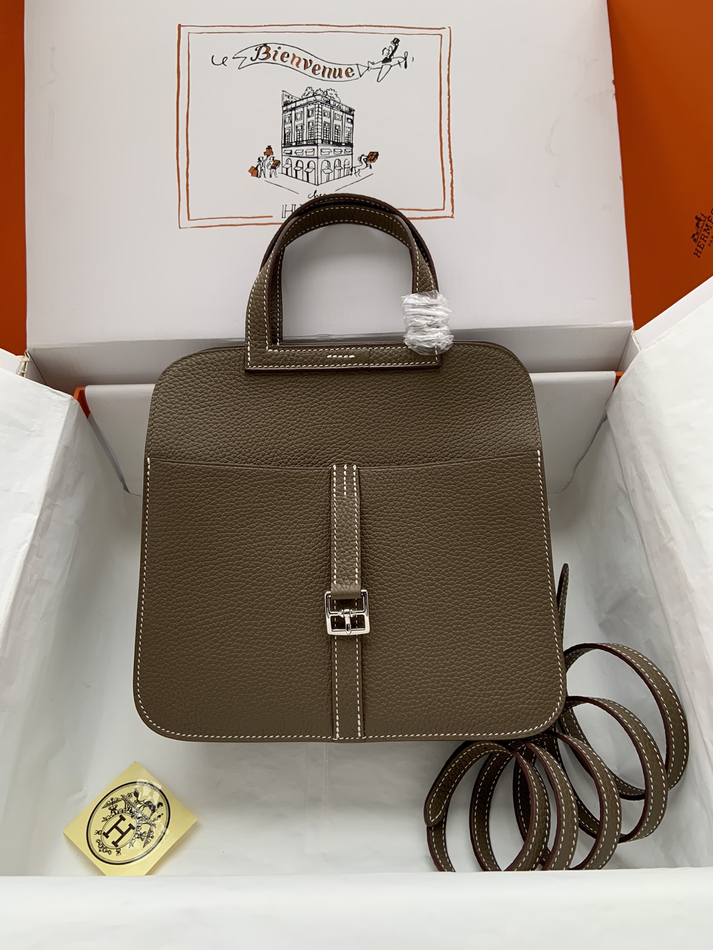 HSC-DC0DE352789C Hermes Halzan 25 Clemence Etoupe (18) Palladium Hardware - Image 1