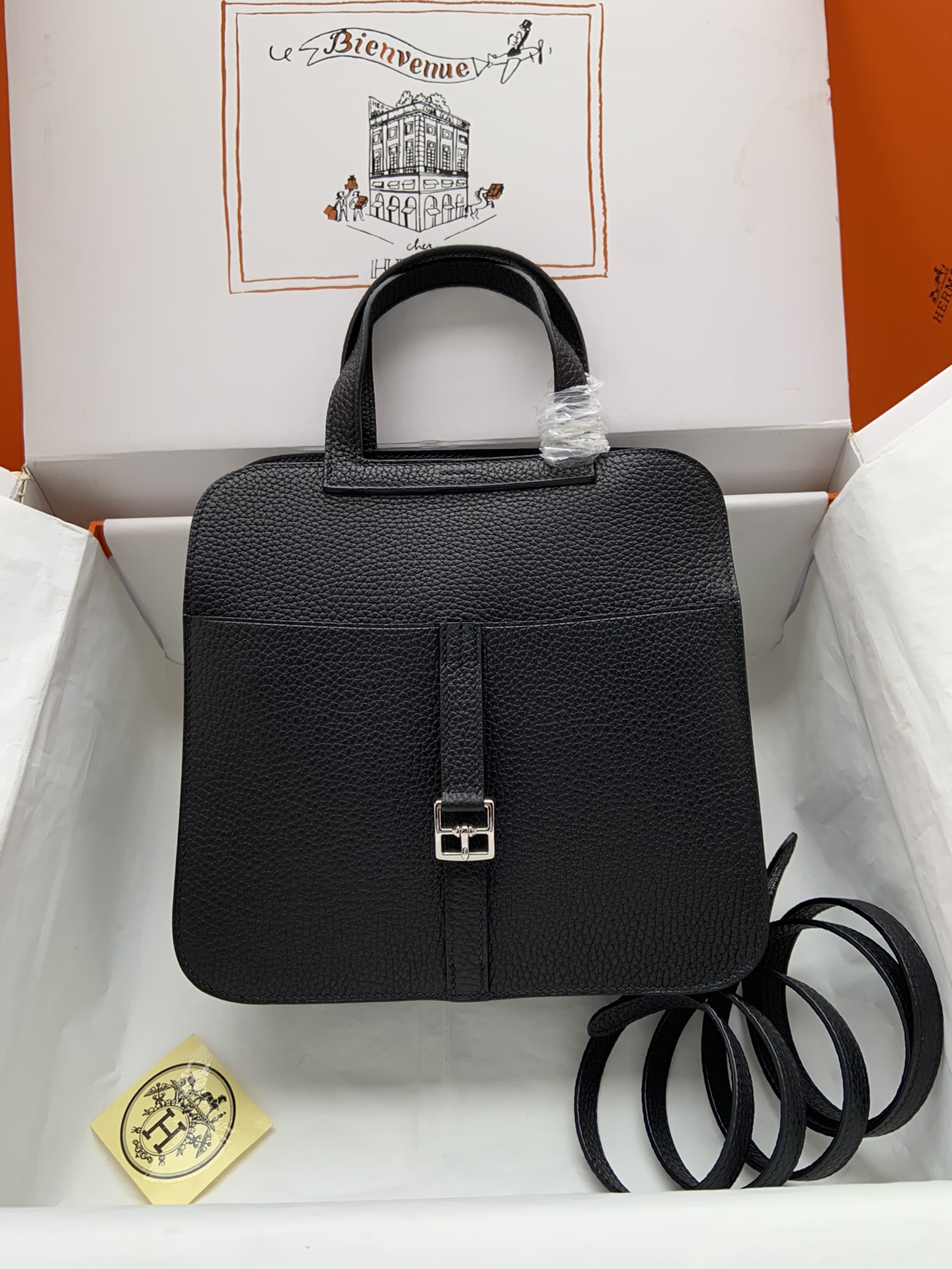 HSC-E59047DA9B9F Hermes Halzan 25 Clemence Nior (89) Palladium Hardware - Image 1