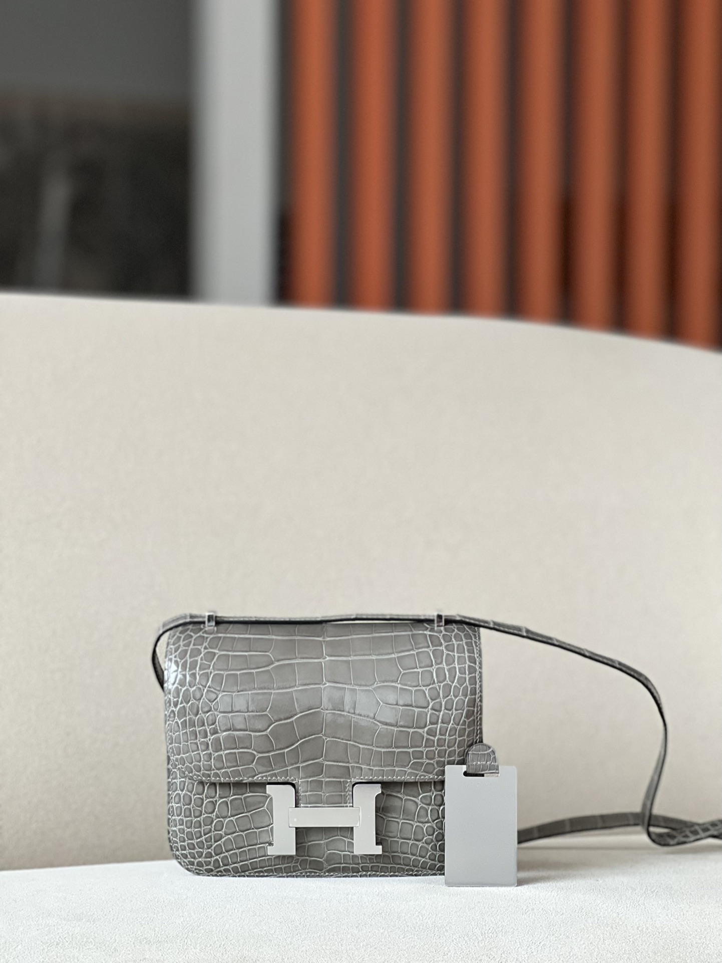 HSC-EEEFC1B674EC Constance 19 Shiny Alligator Gris Tourterelle (81) Palladium Hardware - Image 1
