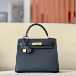 Kelly 28 Epsom Bleu Nuit(2Z) Gold Hardware