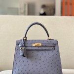 Kelly 25 Ostrich Gris Agate (82) Gold Hardware