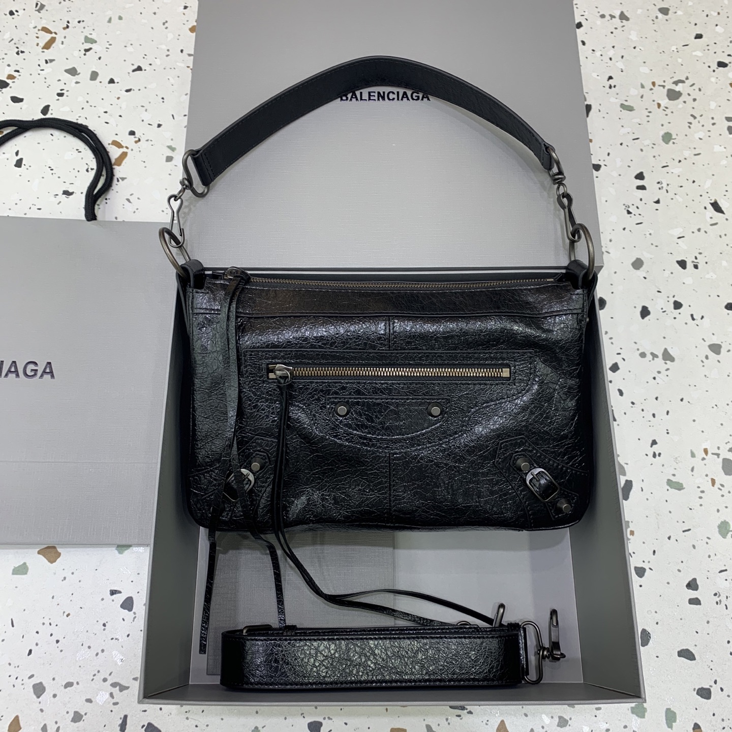 HSC-0DE07E9362F3 Balenciaga Men’s Le City Moto Small in Black - Image 1