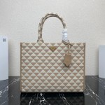 Large Prada Symbole embroidered fabric handbag