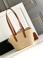 CELINE CELINE CLASSIC PANIER SMALL BRAIDED TRIOMPHE IN RAFFIA AND CALFSKIN TAN - Image 3