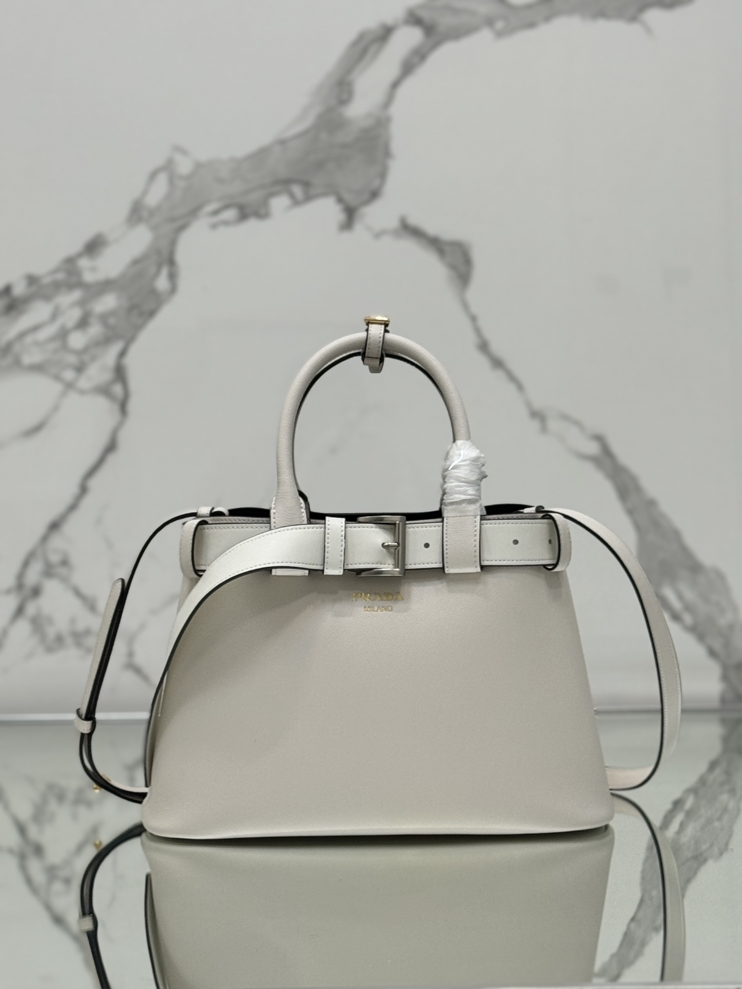 HSC-477DFFB01B7B Prada Buckle medium leather handbag with belt - Image 1