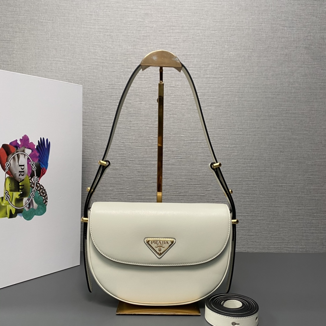 HSC-BB08B9DA2354 Prada Arqué Leather shoulder bag moon bag - Image 1