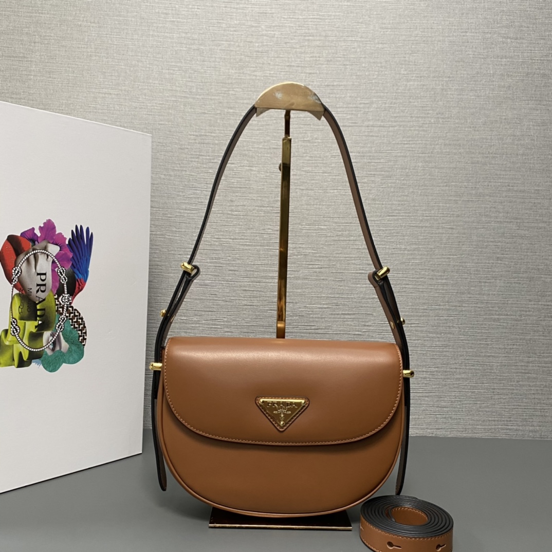 HSC-C1A61BA29421 Prada Arqué Leather shoulder bag moon bag - Image 1